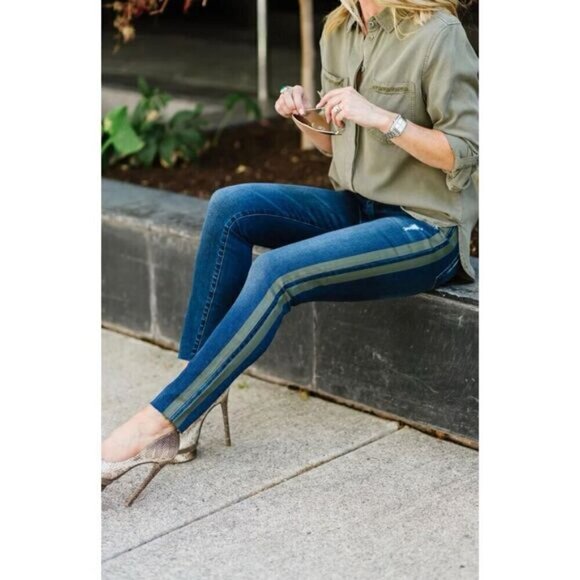 Kut from the Kloth Women's 10 Connie High Rise Ankle Skinny Jean Blue Stripe - Picture 1 of 13